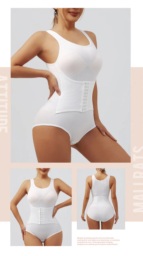 Women Bodysuit Shapewear with Zipper Belt Tummy Control Fajas Body Shaper Snap Crotch Waist Trainer Slimming Cincher Corset Tops