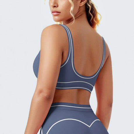 Women's Yoga Bra Vest Fitness Tank Running Workout Gym Top Push Up Padded Soft Slim Contrast Piping Racerback Sports Underwear