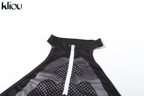 kliou Summer Women Mini Moto & Biker Milk Silk Bodysuit K24K45261 Girl Halter Backless Lace Up Tops Cool All-Match One Piece