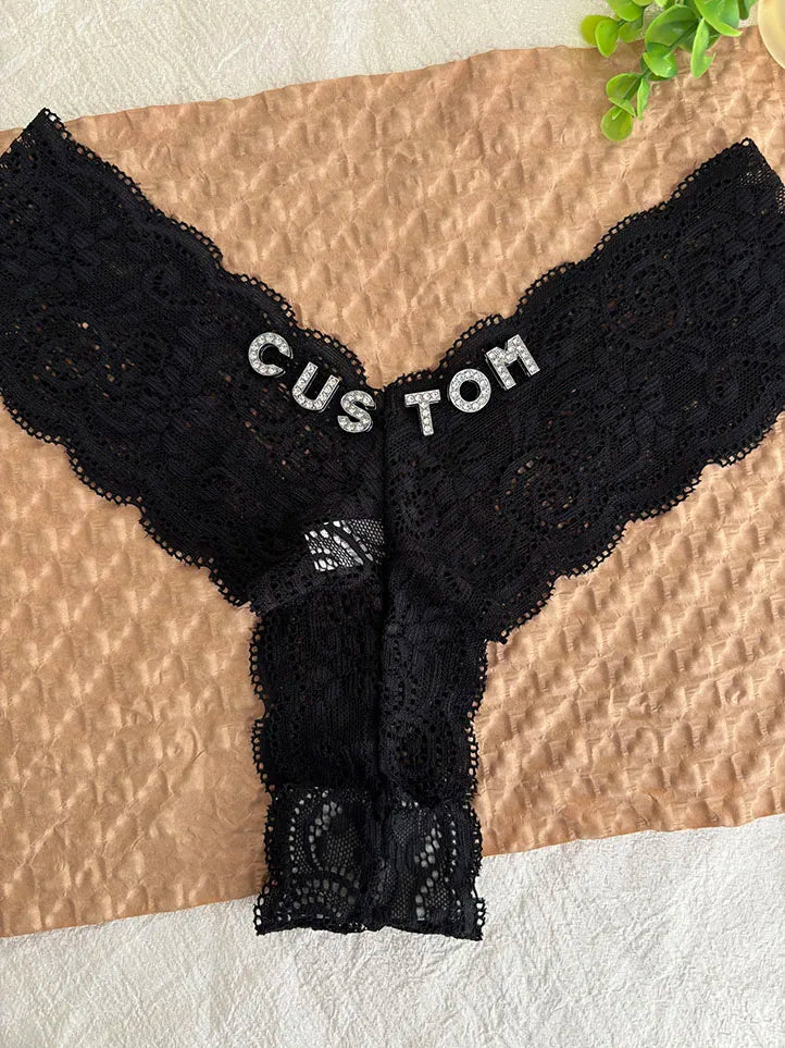 Personalized Text Custom Thong Customization Name Crystal Letters Panties Sexy Lace Underpants for Woman Wife Girlfriend Gift