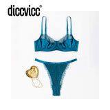 Diccvicc Lingerie for Women Eyelash Lace Bra Panty Set Elegant Patchwork Seductive Underwear Female Intimacy Wear Sensual Kit