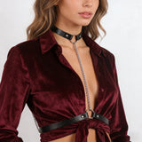 Women's Fashionable PU Leather Chain Harness Belt Edgy Punk Girl Outfit Statement Gothic Collocation Outerwear Accessories