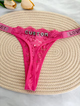 Custom Rhinestone Letter Name Thong Sexy Lace Panties Low-Rise Crystal Letter G-string Personalized Gift Wife Lover Anniversary