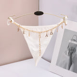Personality Sexy Custom Name Gold Metal Letter Thong Panties Waist G-Strings Exotic Lingerie Breathable Underwear Ladies