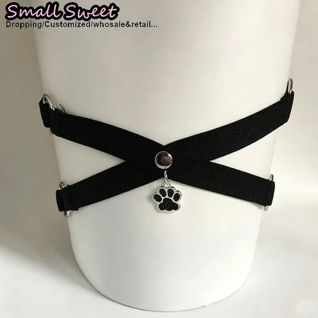 Women Gothic Cute Cat Paw Elastic Thigh Garter Y2K Spicy Girl Leg Ring Punk JK Cool Thigh Chain Cross Binding Thigh Harness