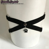 Women Gothic Cute Cat Paw Elastic Thigh Garter Y2K Spicy Girl Leg Ring Punk JK Cool Thigh Chain Cross Binding Thigh Harness