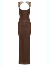 Sexy Square Collar Mesh Patchwork Diamonds Long Dress Women Backless Shiny Rhinestone Slim Dresses Evening Party Cocktail Gowns