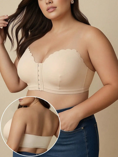 Summer Thin Black Strapless Front-Clasp Bra, Curve Large-Size Underwear, Wireless Bra Bandeau, Comfortable Single Bra Piece