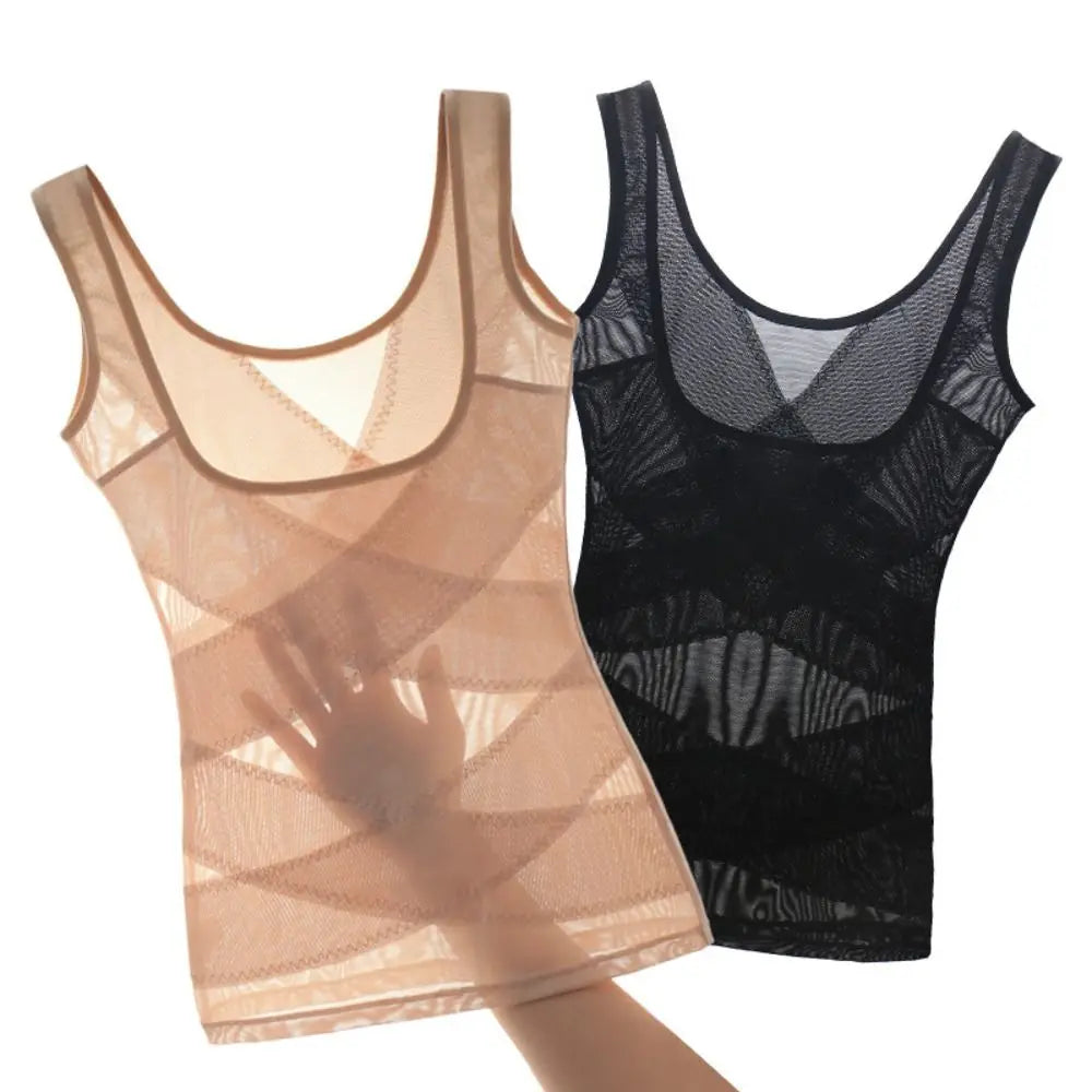 Mesh Thin Slimming Bodysuit Shaper Abdomen Tummy Control Postpartum Vest Lingerie Seamless Body Shaping Underwear Yoga