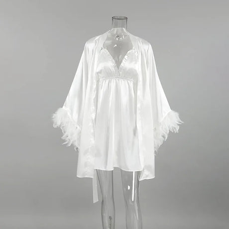Wedding Bride Robe Morning Gown Elegant Feather Female Kimono Bathrobe Gown Sexy Rayon Summer New Sleepwear Nightwear Lingerie