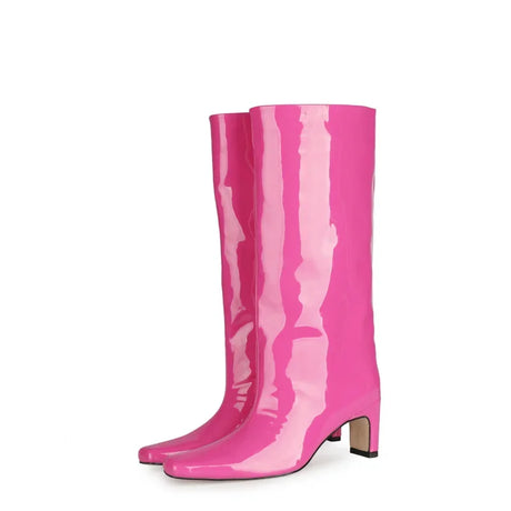 2024 NEW Fashion High Tube Knee High Boots 10cm/6.5cm Thick Heel 21 Colors Women Short Plush Boots Size 45 Winter Leather Shoes