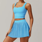 2-Piece Yoga Tennis Skirt Set Gym Outdoor Bra Crop Top High Waist Fitness Skirt Suit Women's Golf Dance Badminton Sport Shorts