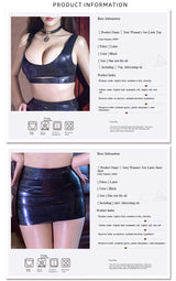 Sexy Women's Latex Clothing PU Elastic Hip Short MINI Skirt Shiny Maid Erotic Latex Top Intimate Lubrication Porn Costume