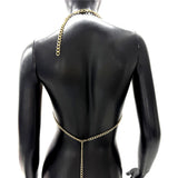Women Metal Chain Tassel Tank Top Sexy Deep V Neck Backless Hollow Out See Through Crop Top Body Chain Party Club Camisole