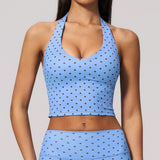 2026 New Polka Dot Halter Neck Sports Bra Deep V Backless Yoga Top Women's Gym Workout Tank Pilates Training Activewear Vest