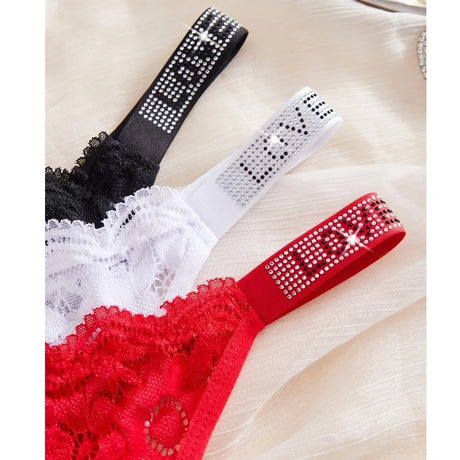 Lingerie Crystal Lace Flower Panties Cotton Crotch Embroidery Seamless Thong Underpants Low-waist Bikini Underwear Women Gifts