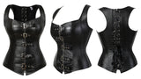 Women Corset Bustier Steampunk Zipper Corset Top Black Leather Corset With Straps