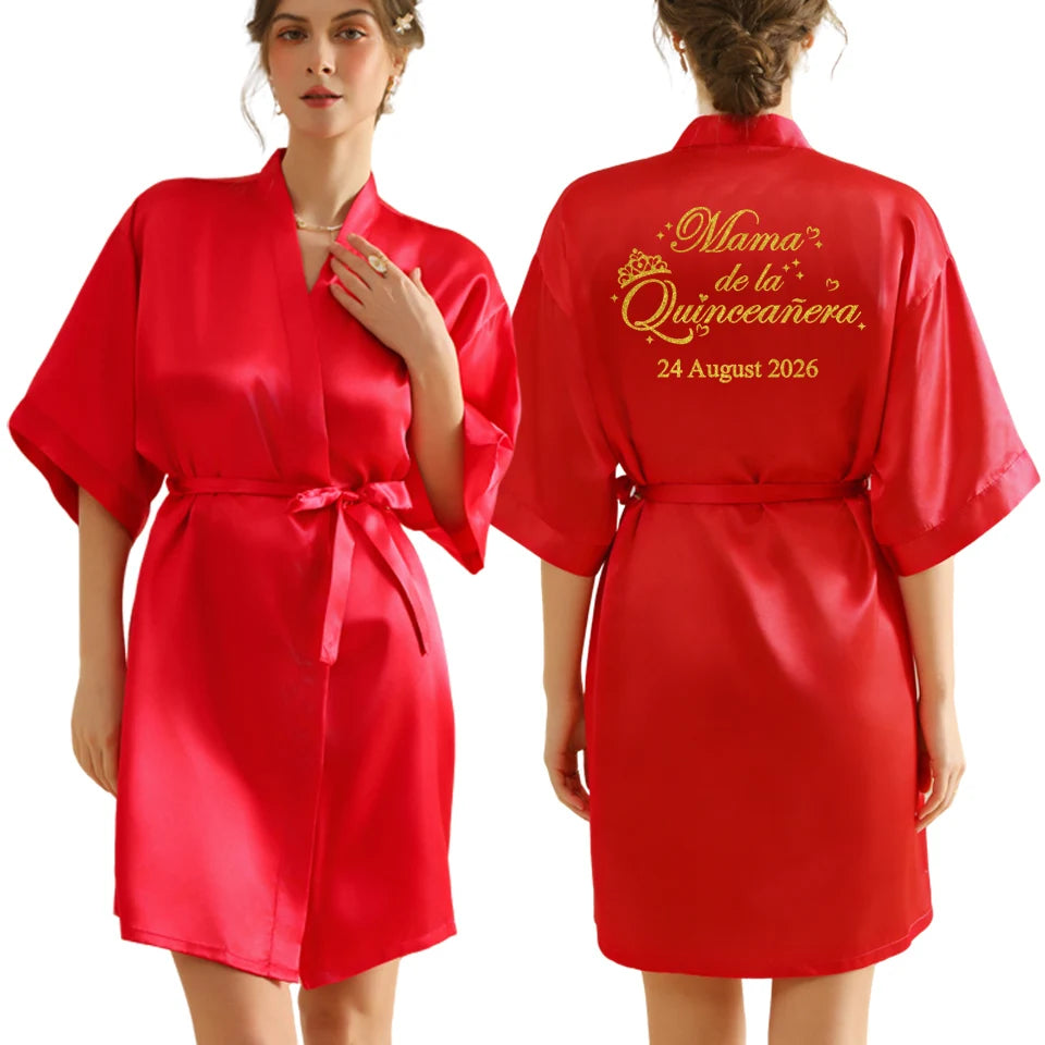Personalized Robe for Bride Bridesmaid with Name and Date Birthday Party Gown Add Any Text Bathrobe - Customizable Gifting