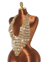 Women Sexy Backless Shine Diamond Body Chain Exotic Tanks Novelty Hollow Out Chest Chains Decor Bustier Tops Nightbar Clubwear