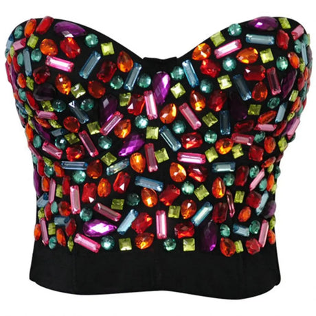Rainbow Color Rhinestones Fashion Luxury Brassiere Push Up Bralette Woman Sexy Bra Cop Top For Girls Party Nightclub Dance Wear