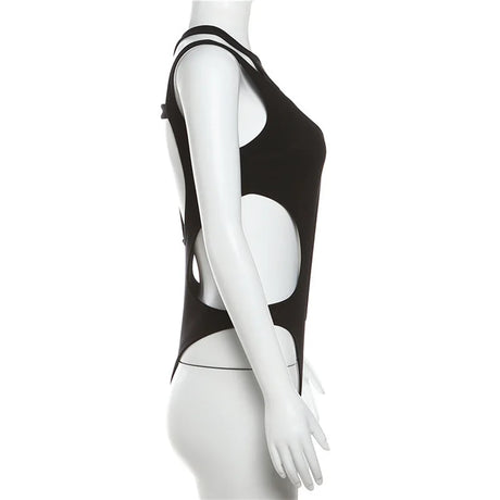 Gothic tops Y2k clothes sexy spicy hollow out bodysuit nigh clubwearr ashion women's patchwork slim fitting jumpsuit top tees
