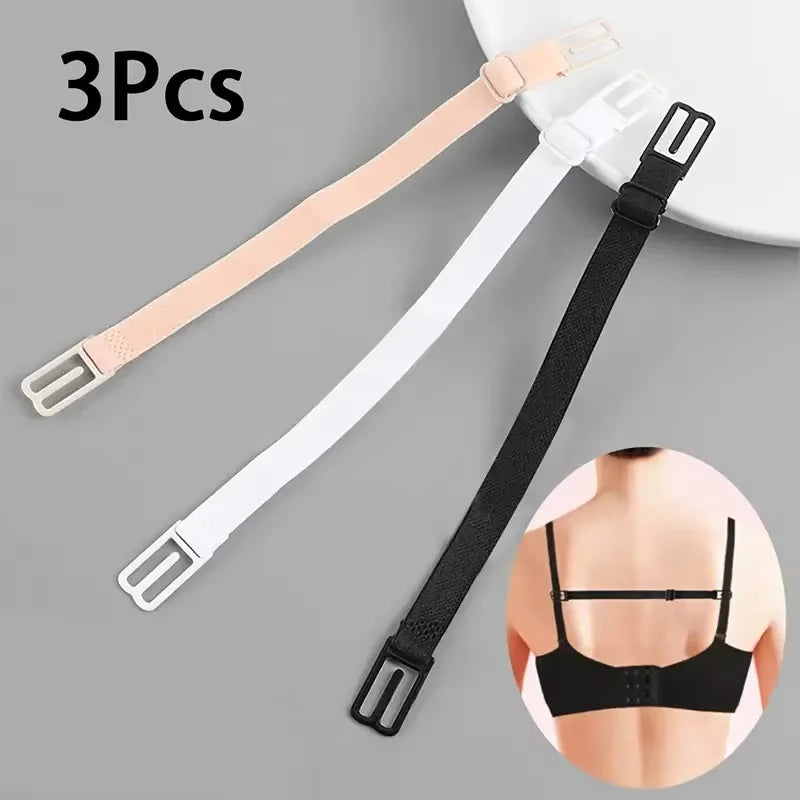 3-Pack Anti-Slip Bra Strap Holders | Adjustable Elastic Clips with Metal Buckles (Black/White/Beige)