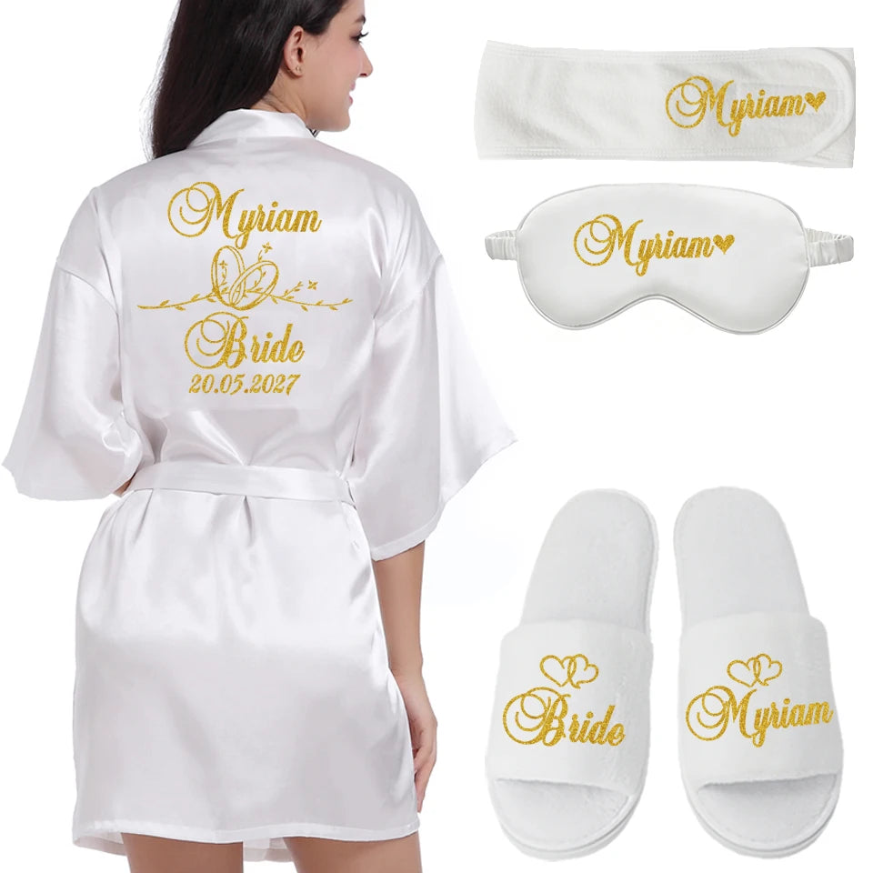 Customized Logo Wedding Date Name Bathrobe Faux Silk Bridal Robe Bride Bridesmaid Wedding Robes Woman Bachelorette Preparewear