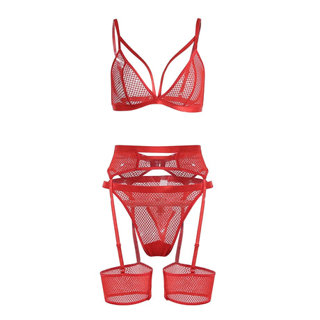 Underwire Lace Garter Lingerie Set Three Piece Womens' Erotic Underwear Sets Ladies Nightwear Intimates 3pc Lingerie Outfits