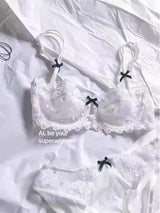 European Lace Bra Set Ultra-Thin Semi-Transparent, Half Cup Pure Desire Bras for Small Chest, Anti-Sagging Comfortable Underwear