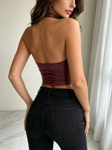 Summer Sexy Elegant Solid Minimalist Halter Backless Cami Tank Top, Sleeveless Vest for Women Casual Date Wear