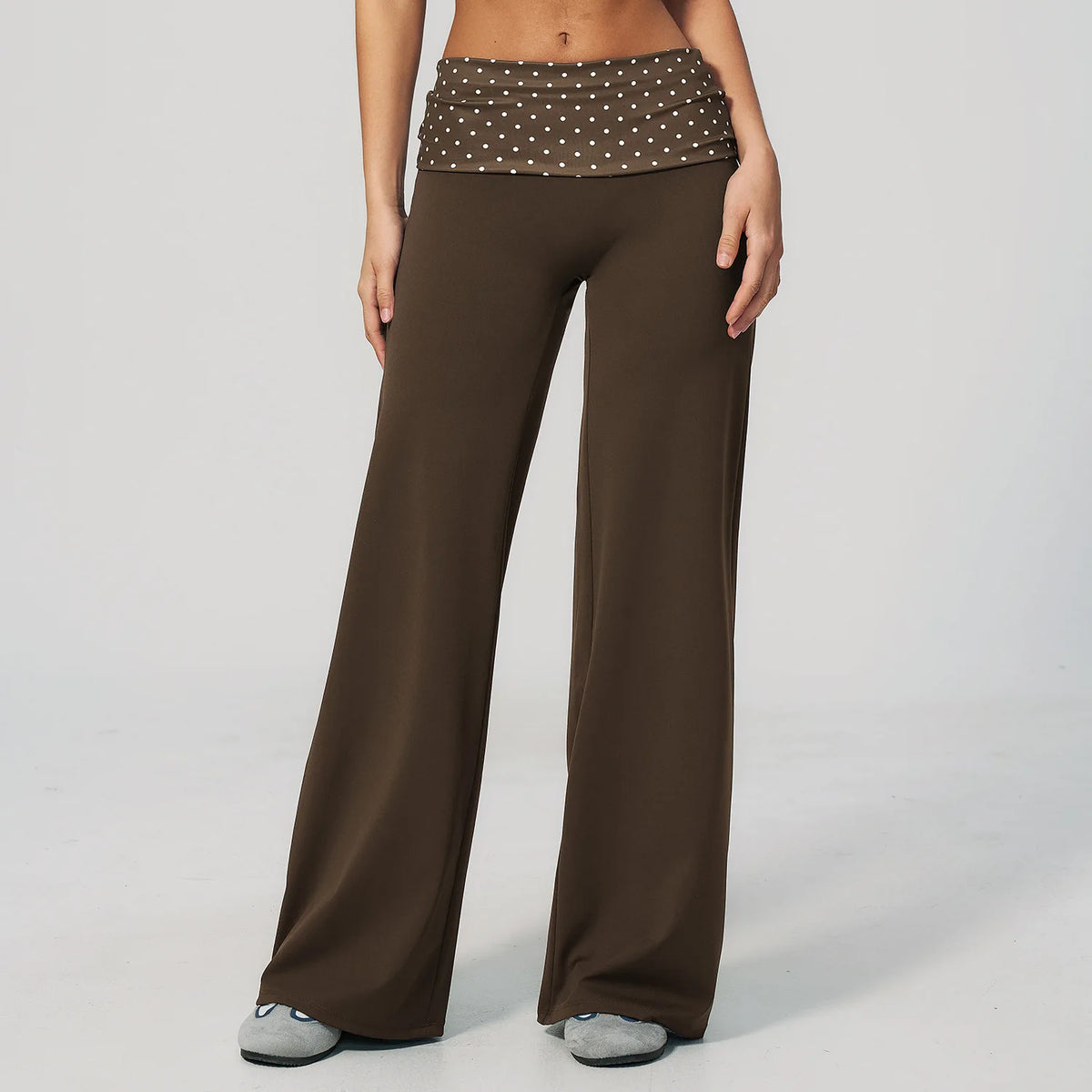 Fashion Polka Dot And Striped Wide Leg Pants For Women Fold Over Waist  Bell-bottoms Flare Yoga Pants Push Up Workout Leggings