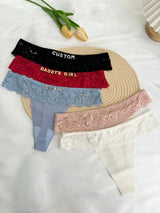 Personalized Custom Thong Name Crystal Letter G-String Low Waisted Lace Thong Ice Silk Bikini Panties Hot Wife Girlfriend Gift
