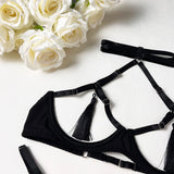 Ellolace Sensual Tassel Fetish Lingerie See Through Open Bra Bilizna Set Hot Sexy Intimate Naked Crotchless Panties Exotic Sets