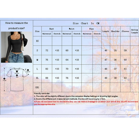 Long Sleeve T-shirt Slim Tops Sexy Woman Clothing Square-Cut Collar Close-fitting Tee Shirt Street Wear Fall 2025 New 2523