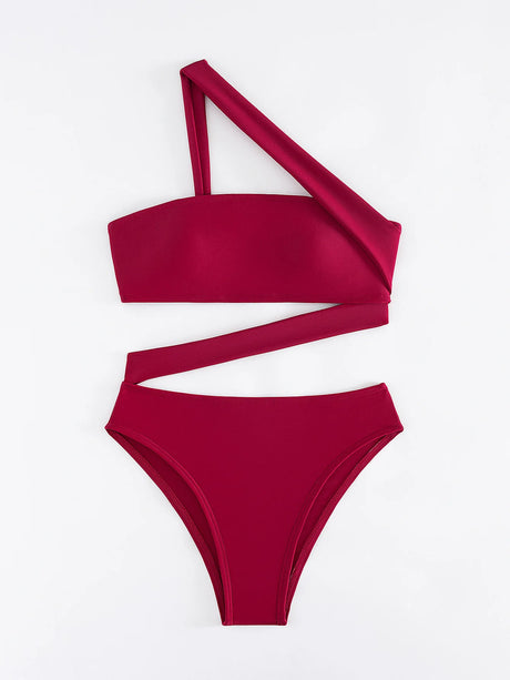 Cikini-One-Piece Swimsuit for Women, Strapless Straps, Slanted Shoulder, Beach Swimwear, Bathing Suit, Monochromatic, Summer