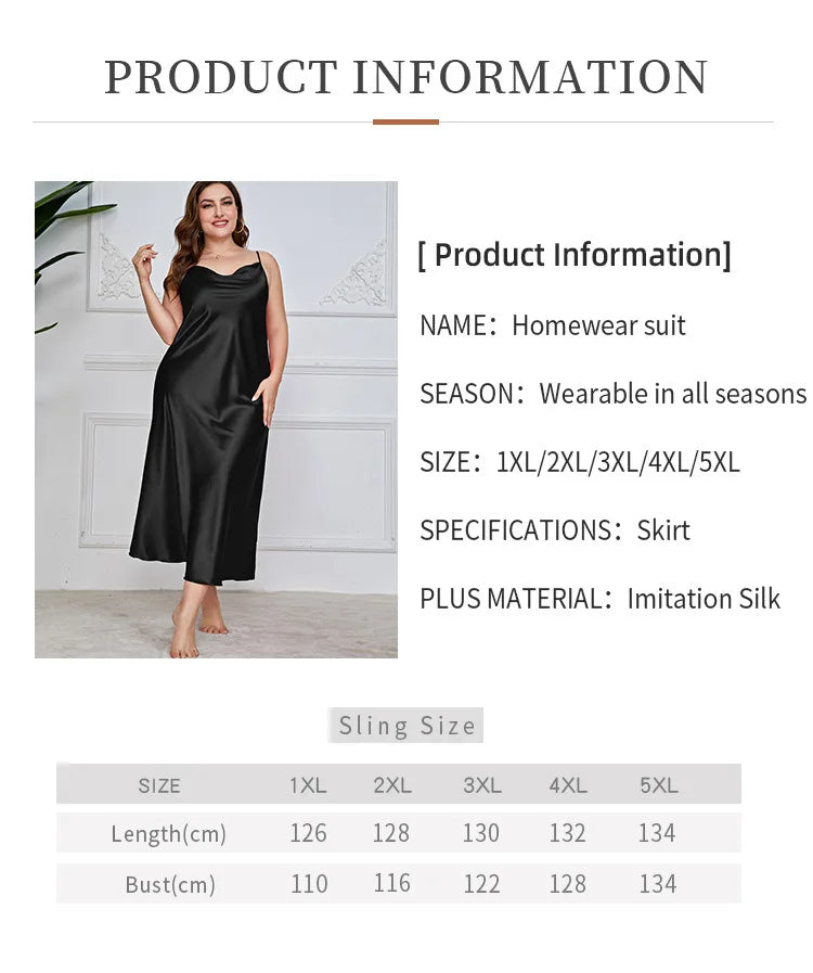 2025 New Women's Fashionable Sexy Plus Size 2XL Long Silk-Like Sling Nightgown Breathable Casual Sleepwear Loungewear