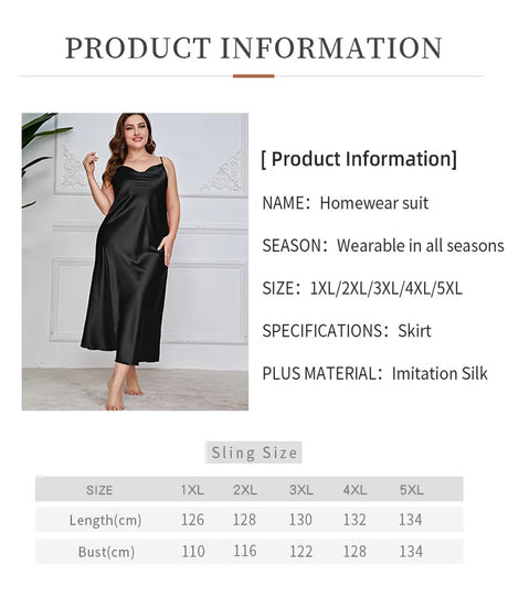 2025 New Women's Fashionable Sexy Plus Size 2XL Long Silk-Like Sling Nightgown Breathable Casual Sleepwear Loungewear