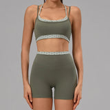 Hearuisavy 2Pcs Fitness Set Women Polka Dot Cross Back Sports Bra High Waisted Push Up Shorts Gym Quick Dry Workout Yoga Suit