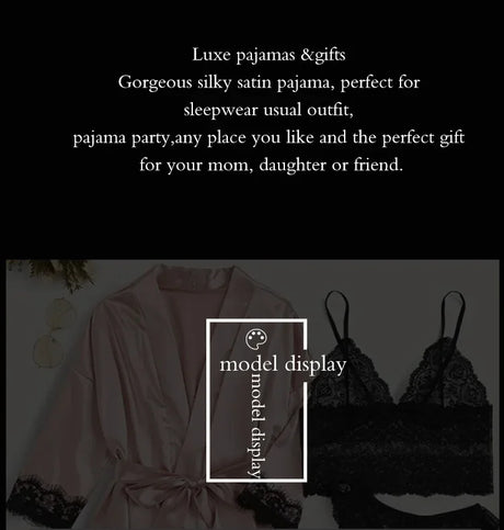 4 Pieces Woman Sleepwear Pajamas Ser With Robe Sexy Lace Lingerie Bathrobe Silk Satin Home Clothed Nightwear Robe