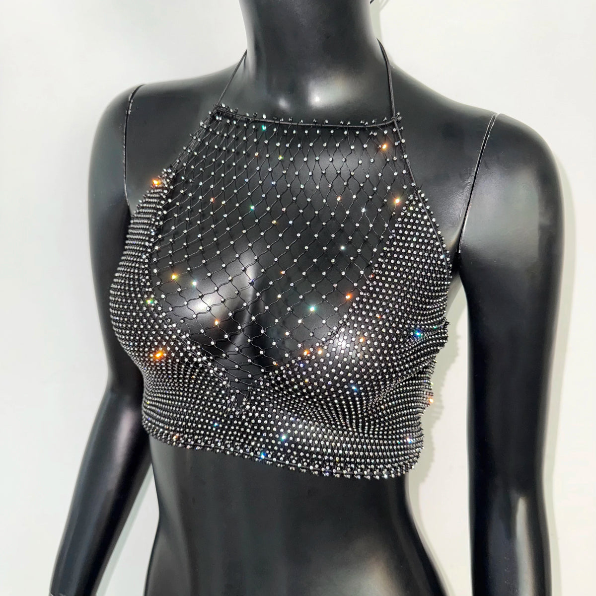 AKYZO European And American Splicing Bright Diamond Fishing Net Spicy Girl Suspender Sexy Party Vest Top