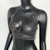 AKYZO European And American Splicing Bright Diamond Fishing Net Spicy Girl Suspender Sexy Party Vest Top