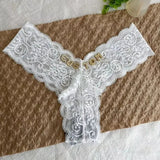 Personalized Text Custom Thong Customization Name Crystal Letters Panties Sexy Lace Underpants for Woman Wife Girlfriend Gift