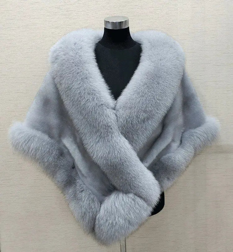 White Fur Shawl Women's  Jacket  Autumn Winter Faux Mink Fox Fur Dress Cheongsam Cloak Coats New 2026 Thicken Warm Short Outwear