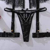 Ellolace Willowy Women's Lingerie Sets Luxury Sequin Bra Belt Thong 3PC with Leg Circles Luxury Tulle Women Intimate Underwear