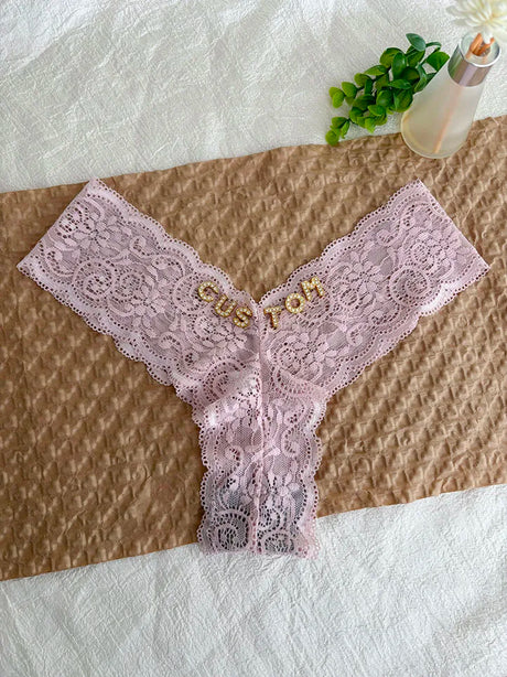 Personalized Text Custom Thong Customization Name Crystal Letters Panties Sexy Lace Underpants for Woman Wife Girlfriend Gift