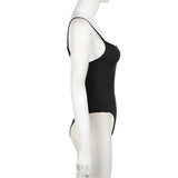 Women's Sleeveless Skinny Shirring Bodysuit Spaghetti Strap Black Solid Simple Basic Sexy Camisole for Vacation