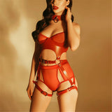Sexy Women Bodystockings With PU Leather Belt Harness Fetish Harness Bondage With Chain Garter Belt Gothic Thigh Sword Belt Sets