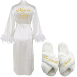 Customized Bathrobe for Women Personalized Name And Date Robe Add Any Text Gown for Bridal Party Feather Bride Robes