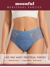 Moonful Women's Menstrual Panties High Waist Leak Proof 4 Layer Breathable Lace Period Underwear Girls Absorbent Brief