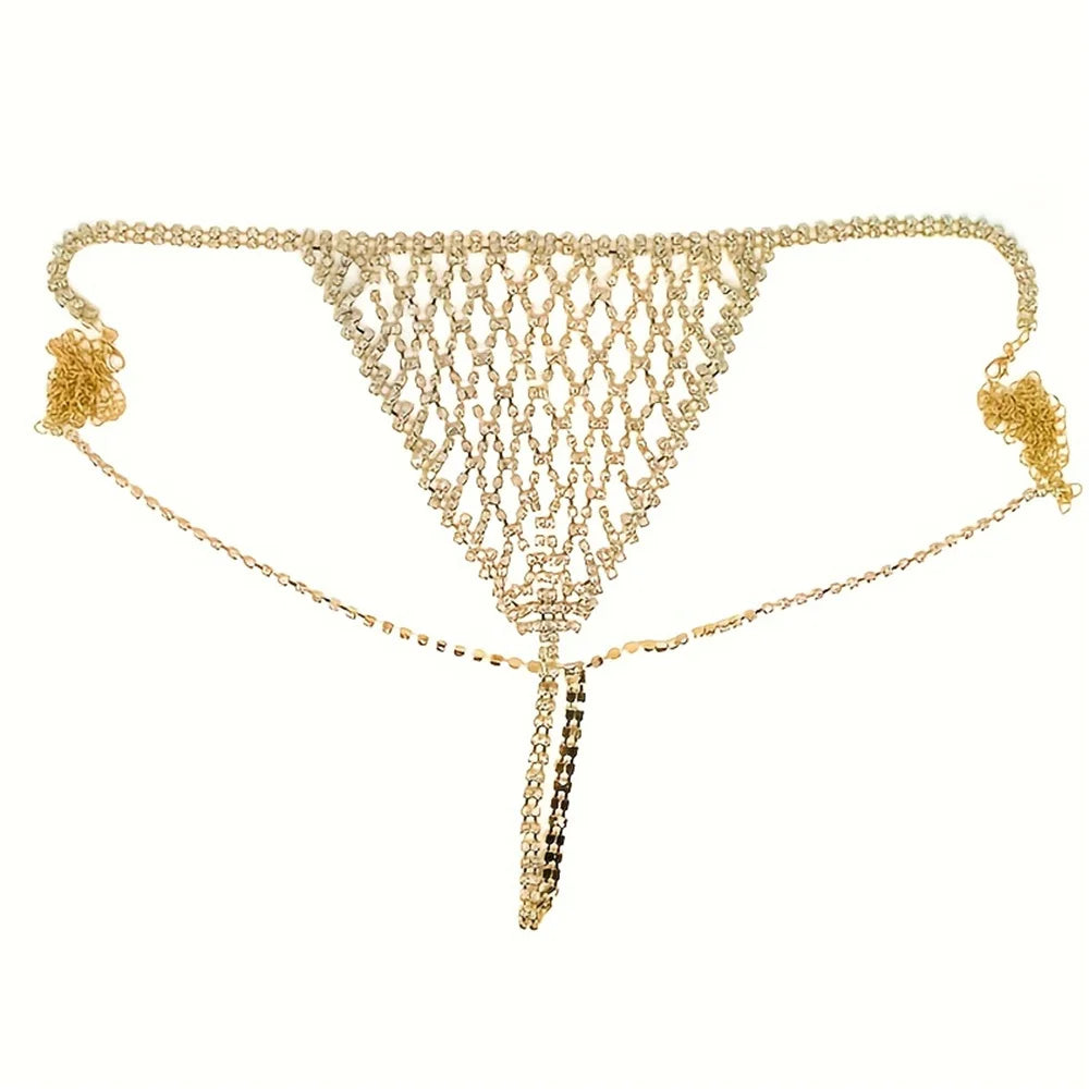Women Bling Rhinestone Bikini Body Chain Set Sparkly Crystal Mesh Lingerie 2 Piece Halter Triangle Bra Panty Club Party Outfit
